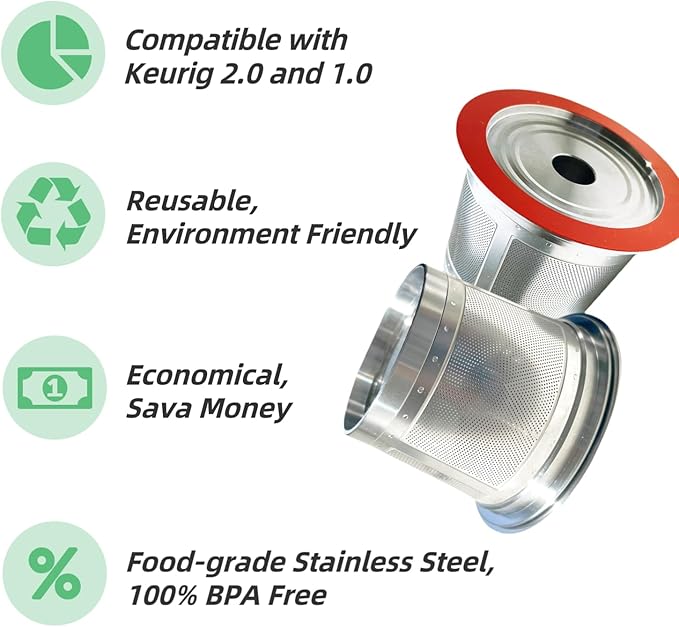 2 Pack Reusable K Cups for Keurig, Stainless Steel Reusable K Pods Coffee Filter, Refillable K Cups Compatible with Keurig 2.0 and 1.0 (2 Pack)