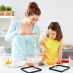 Patelai 4 Pcs Square Egg Rings 8 Inch Large Pancake Molds Stainless Steel Griddle Omelette Rings with Orange Silicone Handle Oil Brush for Household Breakfast Omelette Sandwich Cooking Tool