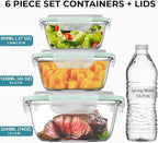 Razab 6 PC Square Glass Food Storage Containers with Airtight lids (74, 40 & 27 oz) Kitchen Glass Meal Prep Containers Set for Freezer Reusable Leftover Lunch Boxes, Oven, Microwave, Dishwasher Safe