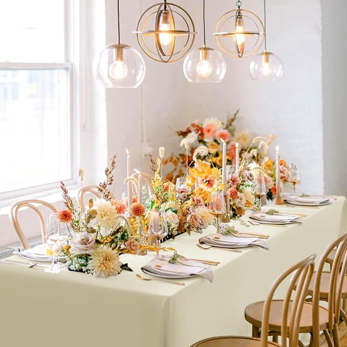 sancua Beige Tablecloths for 6 Foot Rectangle Tables, 6 Pack - 60x102 Inch - Washable Fabric Cloth Table Cloth for Wedding, Party, Birthday, Banquet, Reusable Polyester Table Covers