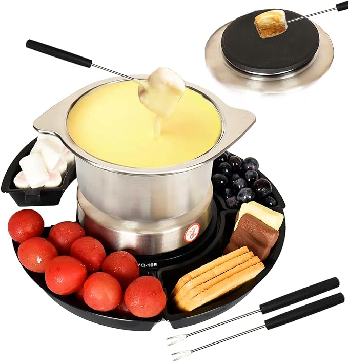 SANGLE SOPFFY 2 in 1 Fondue Pot & Electric S'mores Maker - Cheese and Chocolate Fondue Set with Temperature Control,Detachable Trays,Fondue Pot Electric Set w 4 Forks,Perfect for Parties,Family Gifts