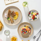 vancasso PLAYA Ceramic Plates and Bowls Sets, 24 Pieces Brown Dinnerware Sets for Kitchen, Reactive Glaze Dishes Set for 8, Dishwasher and Microwave Safe