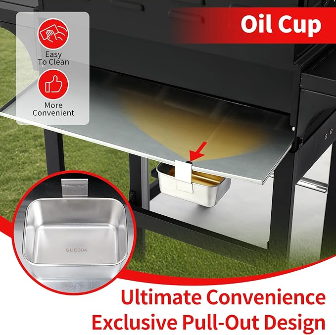 Griddle Grill Combo, Propane Gas and Charcoal Grill Combo, Outdoor BBQ Grills, 4 Burner Propane Stove with Griddle, Cast Iron Grates, Side Burner & Prep Space