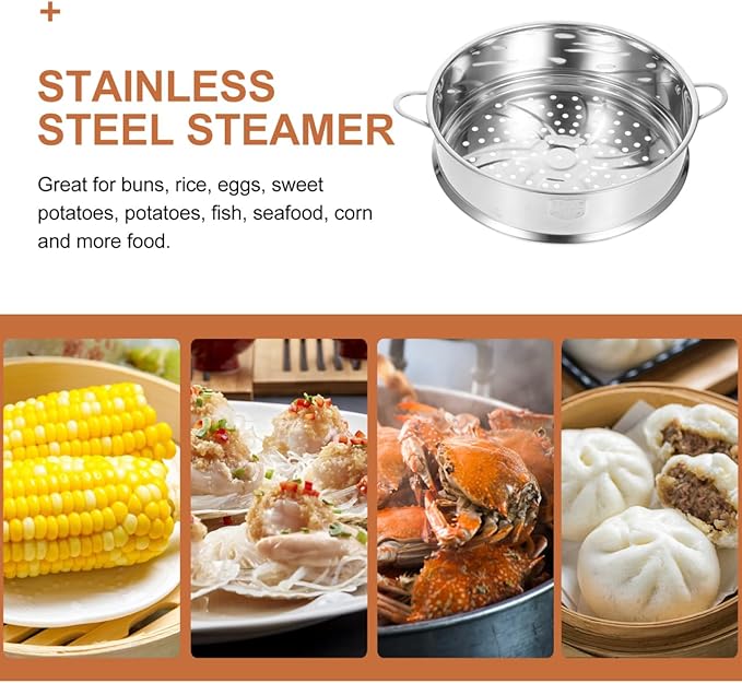 Multi-Functional Stainless Steel Steamer Basket,9.8inch Stackable Steamer Insert for Pot,Stacked Steaming Rack,Metal Pot Steaming Cookware for Dumpling Egg Bun Dim Sum Meat Fish Rice Vegetable