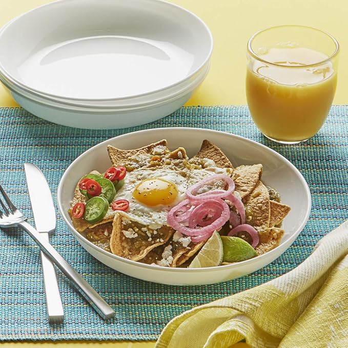 Corelle 4-Pc Versa Bowls for Pasta Salad and More, Service for 4, Durable and Eco-Friendly 30-Oz, Compact Stack Bowl Set, Microwave and Dishwasher Safe, White