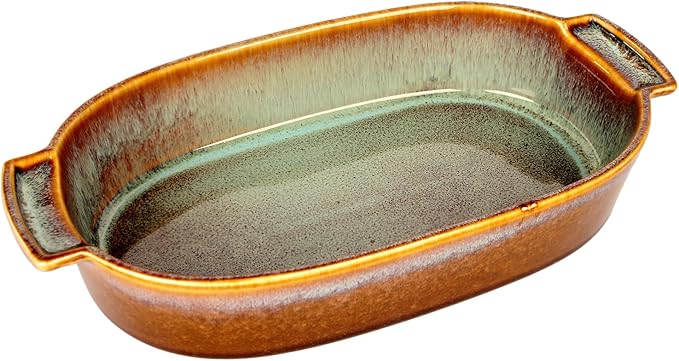 11"x7" Oval Casserole Dish, 1.8 Qt Ceramic Au gratin Baking Dish, Baking Pan with Handles or for mixing, salad, pasta plate, Best gift for those who love baking, Microwave, Oven safe