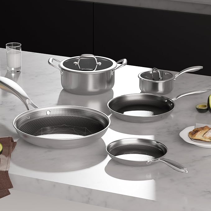 COOKER KING Stainless Steel Cookware Set, Pots and Pans Set Non Stick, Hybrid Ceramic Cookware, Frying Pans, Saucepans & Stock Pot with Glass Lid, Non-Toxic, Oven Safe, Induction Compatible