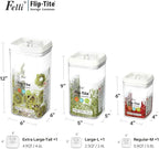 Felli Flip Tite Acrylic Food Storage Container with Lid 6” XL Air Tight Ring Seal Flip Top, Plastic Kitchen Baking Canister for 5 lb Flour Sugar Rice Protein Powder Pantry Organizer (Nest-M, White)