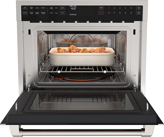KoolMore KM-CWO24-AFSS Reserve Built-in Microwave Convection Oven with Air Fry, 3-in-1 Combo, Sensor Cook, Soft-Close Door, Stainless Steel, Premium 24 in. /1.6 cu. ft, Black