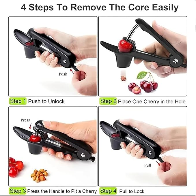 Cherry Pitter, Cherry Pit Remover Tool, Olives Pitter Cherry Seed Core Stoner Seed Tool with Lock Design, Durable Cherries Corer Fruit Pit Remover for Cherry Jam