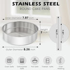 8 Inch Cake Pan - 3PCS Stainless Steel Round Layer Cake Baking Pans with 100 PCS Parchment Paper, Round Bakeware for Party Birthday Wedding, Mirror Finish & Dishwasher Safe