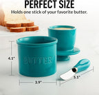 Zulay Kitchen Porcelain Butter Crock With Lid & Knife - Authentic French Butter Dish For Fresh & Spreadable Butter - Turqoise