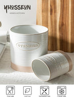 YHOSSEUN Utensil Holder Set of 2, Ceramic Utensil Holder for Kitchen Counter, 6.7"+5.1" Kitchen Utensil Crocks Spatula Holder for Countertop, Two-tone Finish Oval Opening