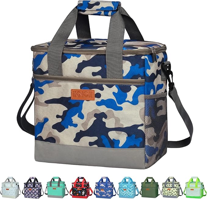 iknoe Large Cooler Bag Collapsible, 15L Insulated Bags, Leakproof Lunch Cooler Tote with Multi-Pockets for Adult, Insulated Lunch Box for Beach, Picnic,Work, Navy Blue 24-Can