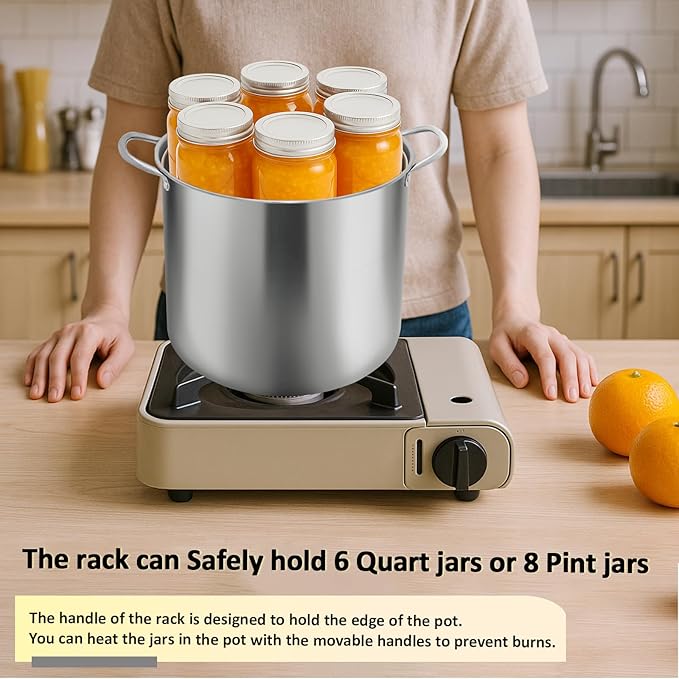 Stainless Steel Canning Pot with Rack & Lid, 21.5 QT Water Bath Canner for Canning, Complete Canning Supplies Starter Kit with Tools, Funnel, Jar Lifter, Tongs for Beginners and Home Use