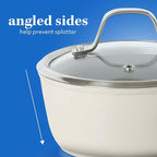 Sur La Table Kitchen Essentials 10 Piece PFA Free Non-Toxic Titanium Ceramic Nonstick Interior Forged Aluminum Cookware Pots and Pans Set - Linen White - Induction Compatible