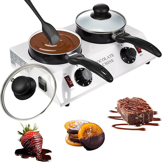 ROCEEI 1 Set Chocolate Boiler Electric Heating Chocolate Melting Tempering Machine with 1 Silicone Spatula Boiler for Melting for Candy (Double Pot)