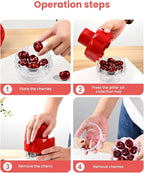 Cherry Pitter Tool, Multiple Fruit Seed Remover, 7-Cherry Capacity, Red and Clear