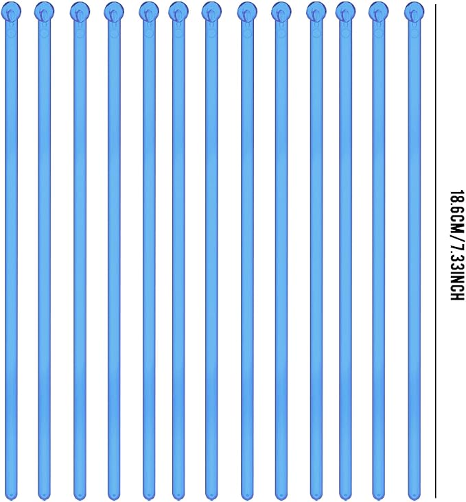 100 Pieces Disposable Plastic Round Top Clear Swizzle Sticks, Crystal Cake Stick, Cocktail Coffee Drink Stirrers 7.24 Inch (Blue)