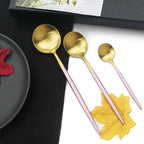 JASHII Luxury 18/10 Pink Handle Flatware Gold Silverware Set 304 Stainless Steel Flatware Cutlery Set| 6-Piece Adaline Royal Modern Satin Finish| BEST Birthday Wedding Gift (Pink Handle Matte Gold)