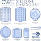 COOK WITH COLOR 17 Pc. Silicone Baking Pan Set - Non-Stick & Easy Clean Silicone Muffin Pans for Baking with Sturdy Metal Frame for Stability, Flexible Cake Molds, Includes Measuring Cups and Spoons