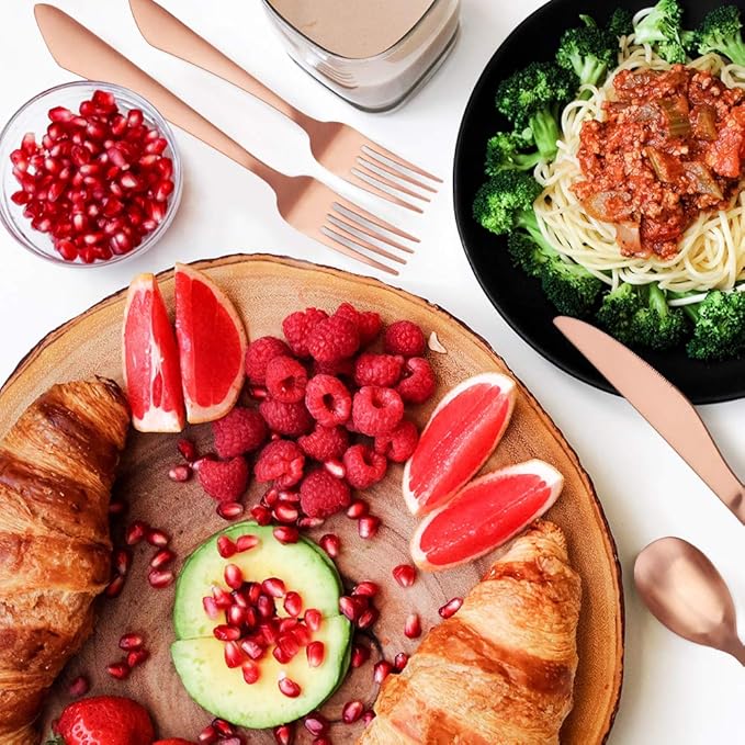 Matte Rose Gold Silverware Set, 20-Piece Stainless Steel Flatware Set, Kitchen Utensil Set Service for 4, Satin Finish Tableware Cutlery Set for Home and Restaurant, Dishwasher Safe