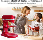 Stainless Steel Flat Beater for KitchenAid 7QT Bowl-Lift Stand Mixers, Food Grade Replacement Attachment, Dishwasher Safe
