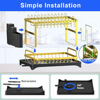 Dish Drying Rack Gold, Multifunctional Dish Racks for Kitchen Counter with Drainboard 2 Tier Dish Drainer Large Capacity for Knifes/Cup/Cutting Board