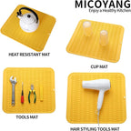 Silicone Dish Drying Mat for Multiple Usage,Easy clean,Eco-friendly,Heat-resistant Silicone Mat for Kitchen Counter or Sink,Refrigerator or Drawer Liner Yellow 2XL 24 inches x 18 inches