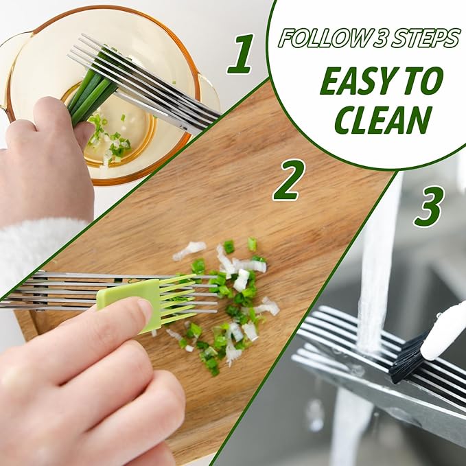 Herb Scissors SaladScissors, Upgrade HerbScissors with 5 Blades and Cover + 2 Brush, Kitchen SaladScissors with Herb Stripping, MultiScissors HerbCutter, Smart Cutter FoodScissors Chopper, Green