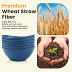 Homienly Wheat Straw Bowl Set of 6-60 OZ Large Salad Bowls,Microwave and Dishwasher Safe Bowl Set, Alternative for Plastic Bowls for Serving Soup,Popcorn Bowl for Kitchen - Blue