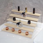 nianfeng Tiered Spice Rack, 5-Tier Spice Pantry Kitchen Cabinet Organizer, 16-Inch, Natural Wood Acrylic Stair Riser Stand, Countertop Seasoning Shelf