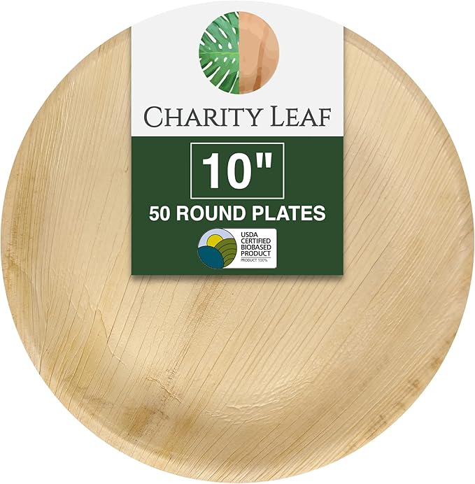 Disposable Palm Leaf 10" Round Plates (50 pieces) Bamboo Like Serving Platters, Disposable Boards, Eco-Friendly Dinnerware For Weddings, Catering, Events