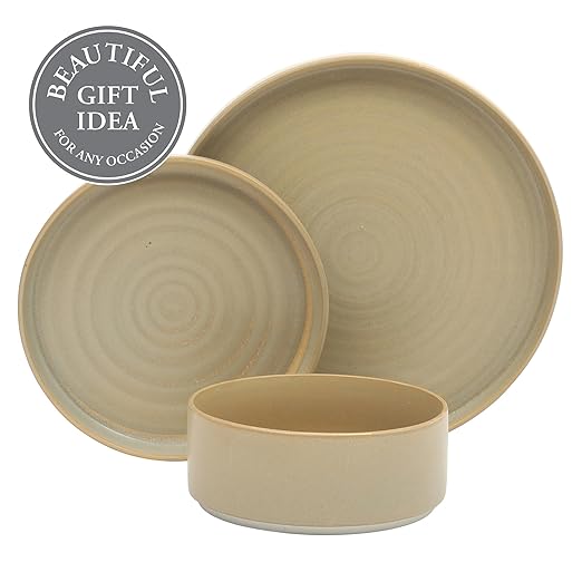 Gibson Elite Echo Bay 12 Piece Porcelain Reactive Glaze (Service for 4) Ceramic Plates and Bowls Modern Stackable Dinnerware Set - Green