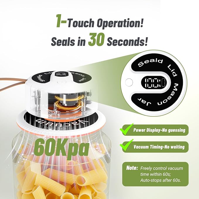 INKBIRD 3-in-1 Electric Jar Vacuum Sealer Kit for Wide/Regular Mouth Mason Jars & Bags, Wireless Portable & Automatic Mini Vacuum Sealer with Reusable Jar Lids*4 for Canning Jar, 100 Cycles, Gift