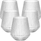 18 count origami ripple Unbreakable Stemless Plastic Wine Champagne Whiskey Glasses Elegant Durable Disposable Indoor Outdoor Ideal for Home, Office, Bars, Wedding, Ribbed 12 Ounce Cups (18, Clear)