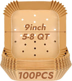 BYKITCHEN Perforated Air Fryer Liners for Ninja Pro AF141/AF181, Chefman, Instant Vortex, Cosori&5-8 QT Airfryer, 100PCS 9 Inch Disposable Air Fryer Parchment Paper Sheet Filters, Airfryer Accessories