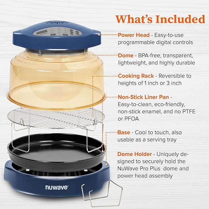 Nuwave Oven Pro Plus Air Fryer, Infra-Red Countertop, 2025 Advanced Convection, No Defrosting or Preheating, Cook Fresh or Frozen, Durable Power Dome, 100 Presets & 50 Memory, PFAS Free, Dark Blue