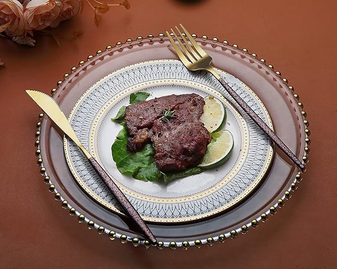 Silverware Set 40 Pieces, Moon Surface Handle And Matte Gold Head Flatware Set, Stainless Steel Cutlery Set, Utensil Sets, Service Set for 8