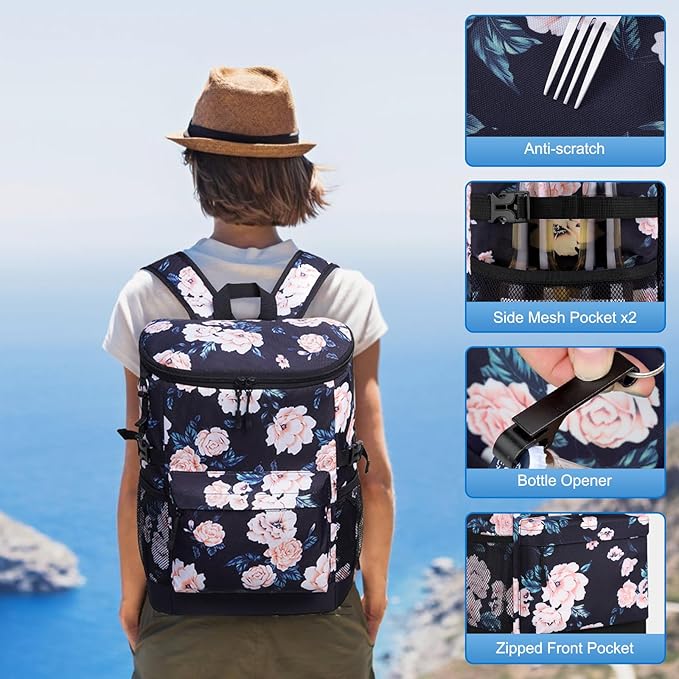 Cooler Backpack 33 Cans Backpack Coolers Insulated Leak Proof Soft Beach Cooler Bag for Men Women Ice Chest Backpack Camping Hiking Picnic Travel Cooler Lunch Backpack