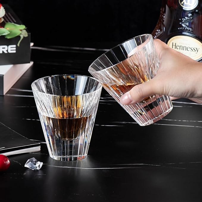 KAMMAK Whiskey Glasses Set of 2, 5.07 oz (150 ml) Hand Blown Crystal Tumbler with Delicate Rim, Lead-Free Thick Base & Seamless Design for Neat Scotch, Bourbon, and Craft Cocktails