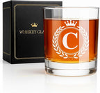 Whiskey Glasses - Rocks Old Fashioned Glass Gifts for Men, Monogrammed A-Z 10oz Personalized Whisky Glasses, Christmas Birthday Gifts for Men Him Dad Father Husband Brother Son (C)