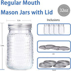 LUODA MirthMood 32 OZ Wide Mouth Mason Jars, 6 PACK Glass Mason Jars with airtight Lids, Quart mason jars wide mouth for Preserving, Meal Prep, Overnight Oats, Sauces,Honey, Jam, Yogurt or Jar Decor