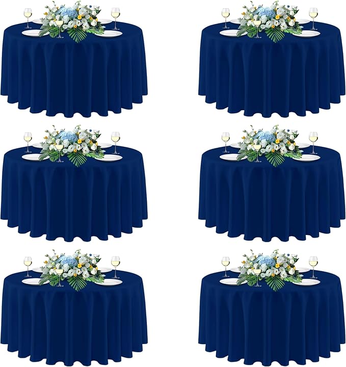 sancua Navy Blue Round Tablecloths 120 Inch, 6 Pack - Circle Fabric Cloth Table Cloths for Wedding Party Banquet Birthday, Washable Polyester Table Cover (Fit 30-72 Inch Tables)