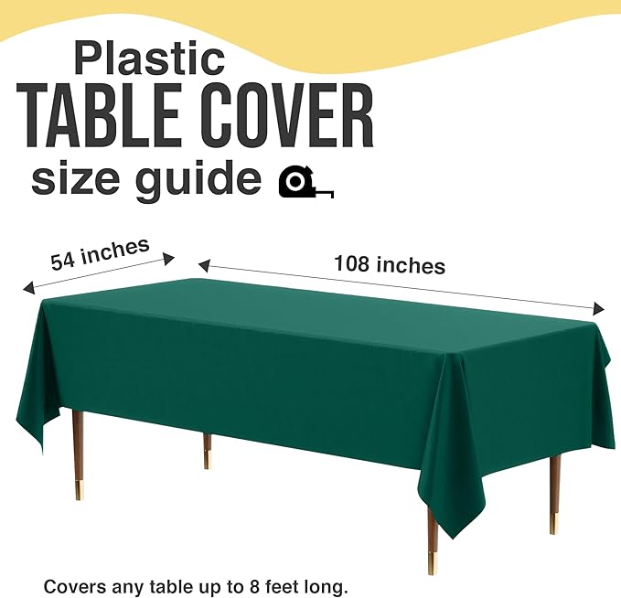 Exquisite 66% Thicker Premium Plastic Table Cloth Rectangle Table Cover 0.5 Mil 6 Pack Dark Green Table Cloth 54 Inch x 108 Inch Disposable Tablecloth Won't Tear Easily Like Cheap Thin Brands