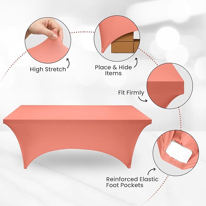 Utopia Kitchen 6FT Spandex Tablecloth [1 Pack, Coral] 200 GSM Stretch, Fitted, Washable and Wrinkle Resistant Table Cloth Rectangle Cover for Trade Shows, Wedding, Parties [72Lx30Wx30H Inch]