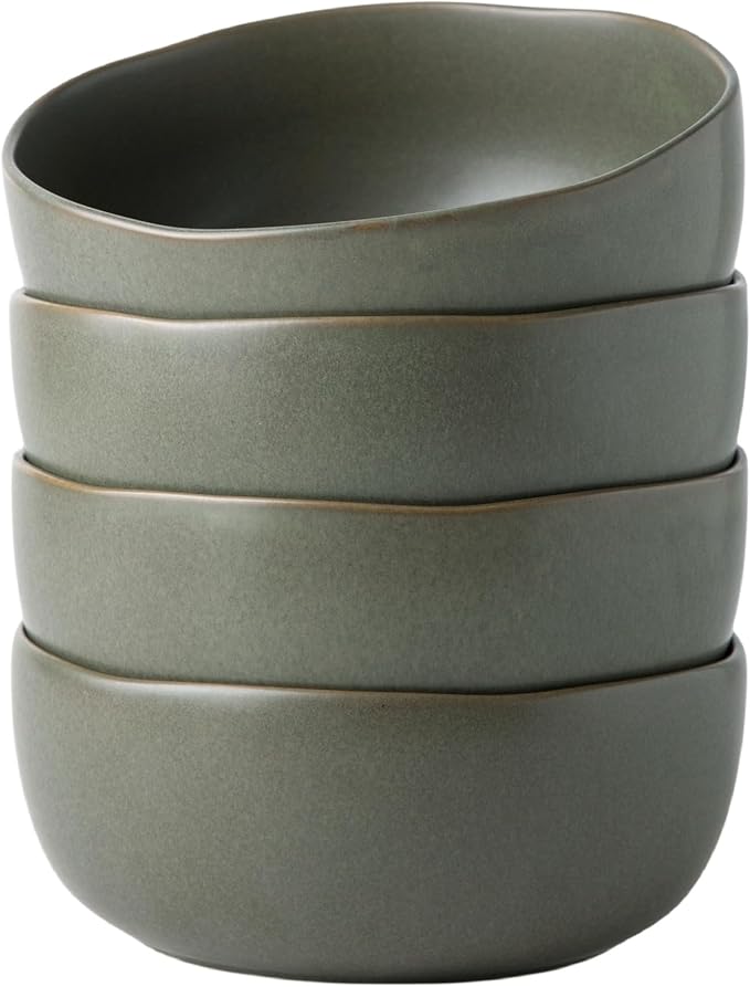 AmorArc Stoneware Cereal Bowls for Kitchen, 28oz Large Ceramic Soup Bowls Set of 4 for Meal,Snacks,Soup, Oven, Microwave&Dishwasher safe Kitchen Bowls with Wavy Rim, Reactive Glaze Matte