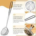 Geiserailie 8 Pieces 6 Pieces Hot Pot Kit Strainer Scoops Stainless Steel 2.5 Inch Mini Spider Strainer Skimmer Pasta Mesh Spoon Asian Skimmer Spoon Ladle with Handle for Home (Black)