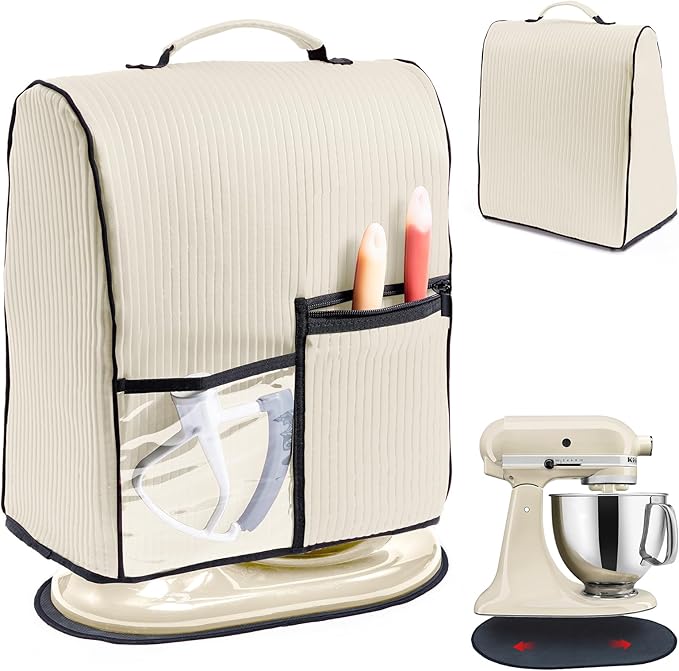 BAGSPRITE Stand Mixer Cover with Applicance Slider for KitchenAid 4.5/5 Quart Bowl Lift Mixers – Kitchen Appliance Dust Cover with Pockets for Kitchen Aid Accessories and Attachments