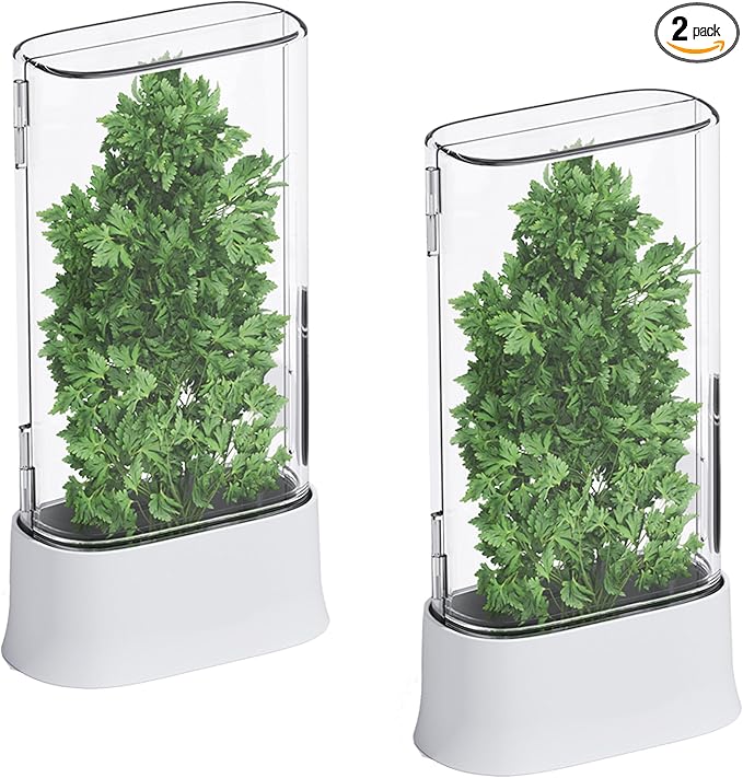 vacane Herb Keeper for Refrigerator, Fresh Herb Saver Herb Storage Containers, Cilantro Container for Fridge Asparagus Container, Dishwasher Safe-2 Pack